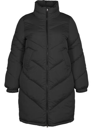 Pitkä korkeakauluksinen takki , Black, Packshot image number 0