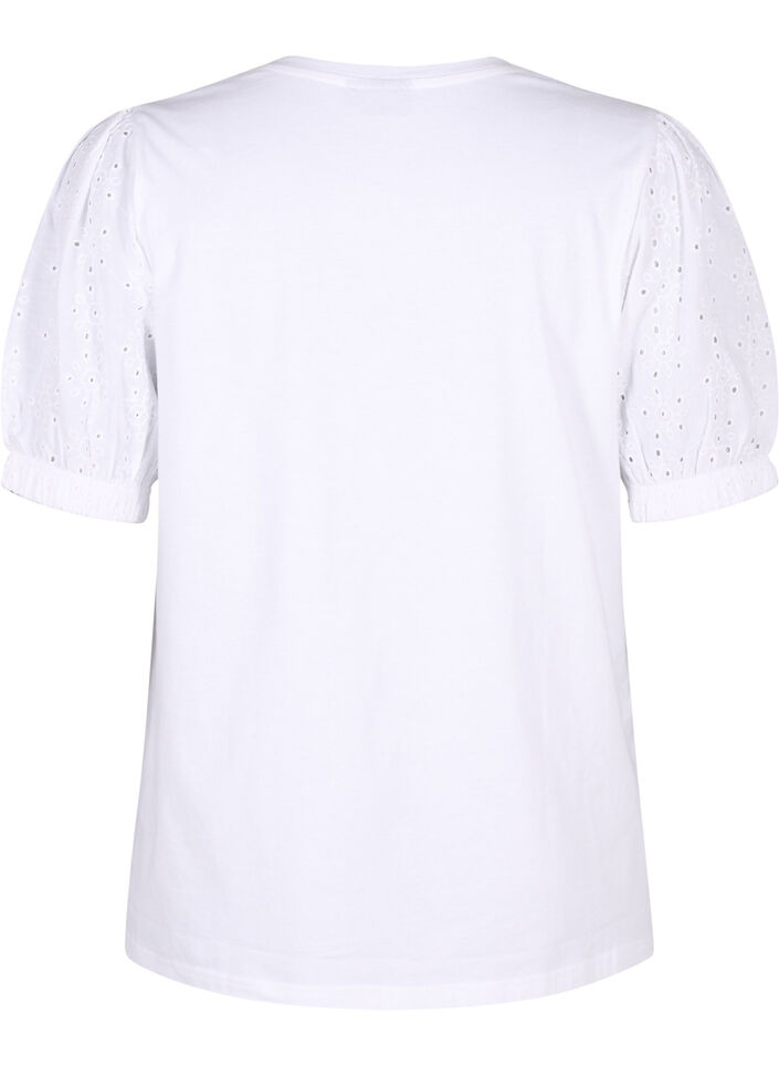 Orgaanisesta puuvillasta valmistettu pusero, jossa on broderie anglaise -hihat, Bright White, Packshot image number 1
