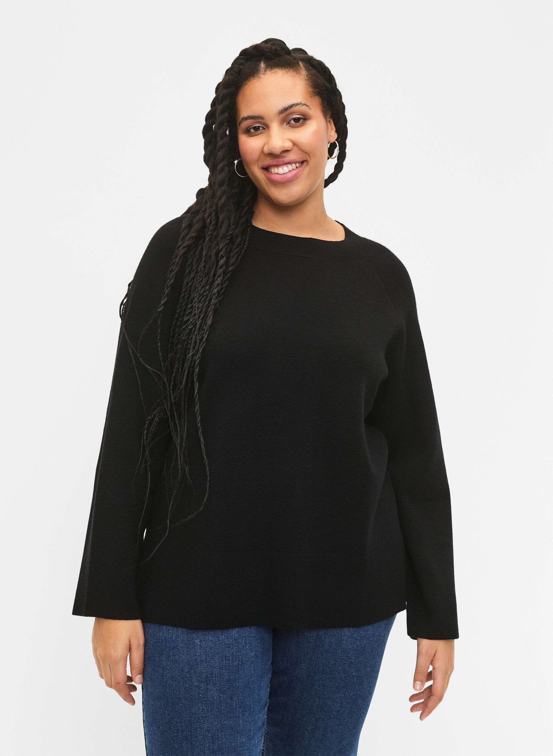ZizziNeule viskoosisekoitteesta sivuhalkiolla	, Black, Model image number 0