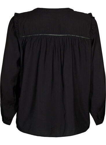 Paitapusero röyhelöillä ja laskoksilla, Black, Packshot image number 1