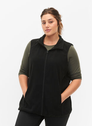 Vetoketjullinen fleece-takki taskuilla, Black, Model image number 0