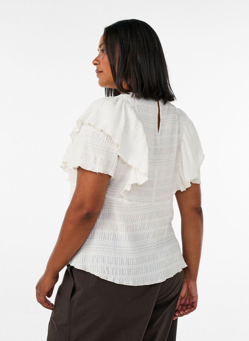Pusero smock-tekstuurilla ja r&ouml;yhel&ouml;hihoilla, Vanilja, Model image number 2