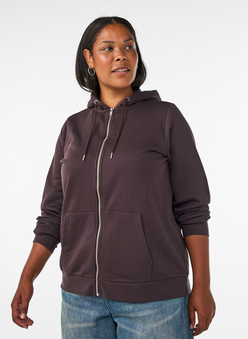 Hupullinen collegepaita vetoketjulla ja taskuilla, Ruskea, Model image number 0