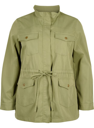 Armeijatyylinen takki, jossa on kiristysnauha vyötäröllä, Aloe, Packshot image number 0