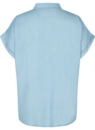 Lyhythihainen paita rintataskuilla, Light blue denim, Packshot image number 1