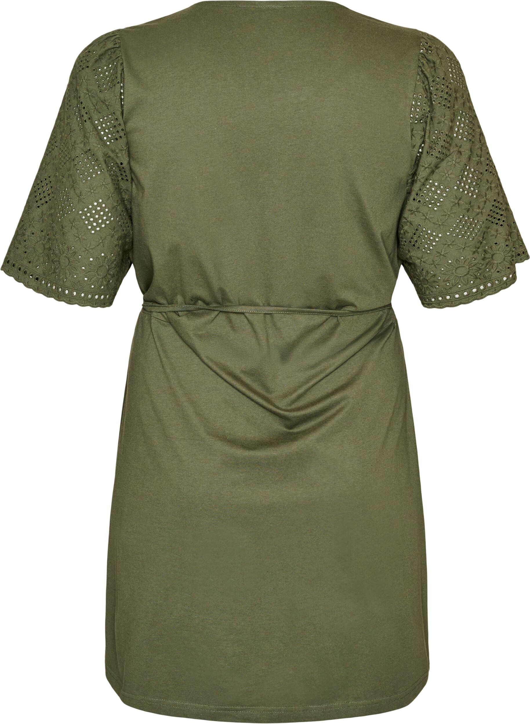 ZizziPuuvillamekko broderie anglaise -hihoilla ja vy&ouml;t&auml;r&ouml;nauhalla, Vihre&auml;, Packshot image number 1