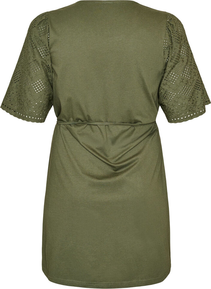 Puuvillamekko broderie anglaise -hihoilla ja vy&ouml;t&auml;r&ouml;nauhalla, Vihre&auml;, Packshot image number 1