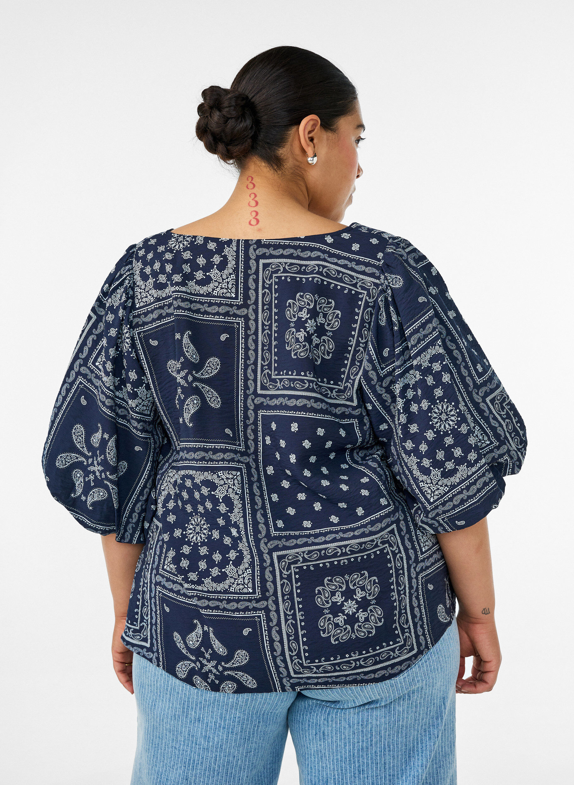 ZizziViskoosipusero paisley-kuviolla ja pallohihoilla, Sininen, Model image number 2