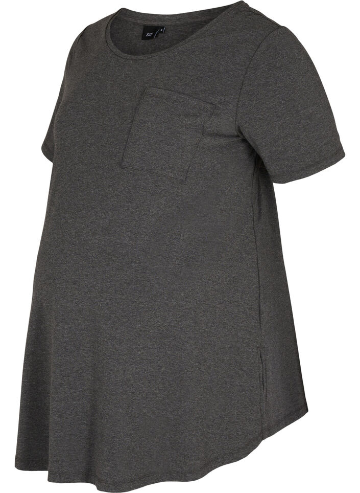 Lyhythihainen äitiys t-paita puuvillasta, Dark Grey Melange, Packshot image number 0