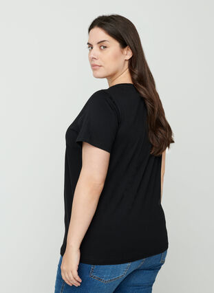 Puuvillainen t-paita paljeteilla, Black, Model image number 1