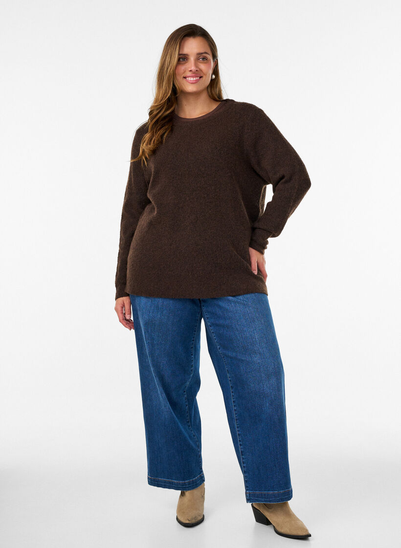 Melange-neulepusero py&ouml;re&auml;ll&auml; p&auml;&auml;ntiell&auml;, Ruskea, Model image number 1
