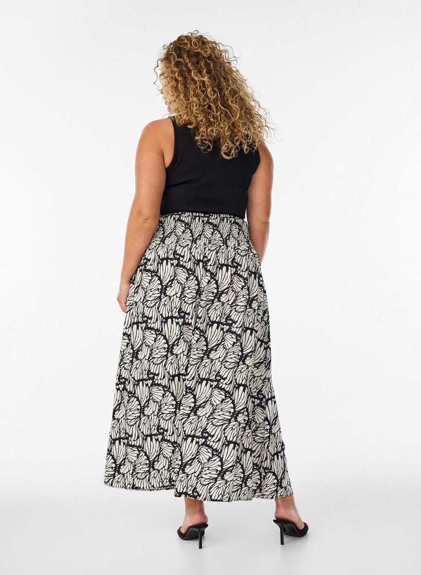Viskoosista valmistettu rypytetty maksihame, Musta, Model image number 1