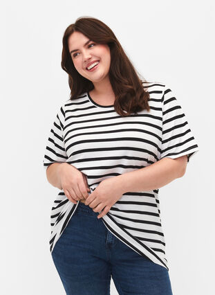 Raidallinen t-paita puuvillasta, Black Stripes, Model image number 0