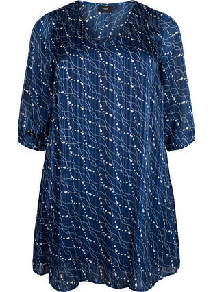Kuvioitu mekko, jossa on v-pääntie ja 3/4-hihat, Dress Bl. Swirl AOP, Packshot image number 0