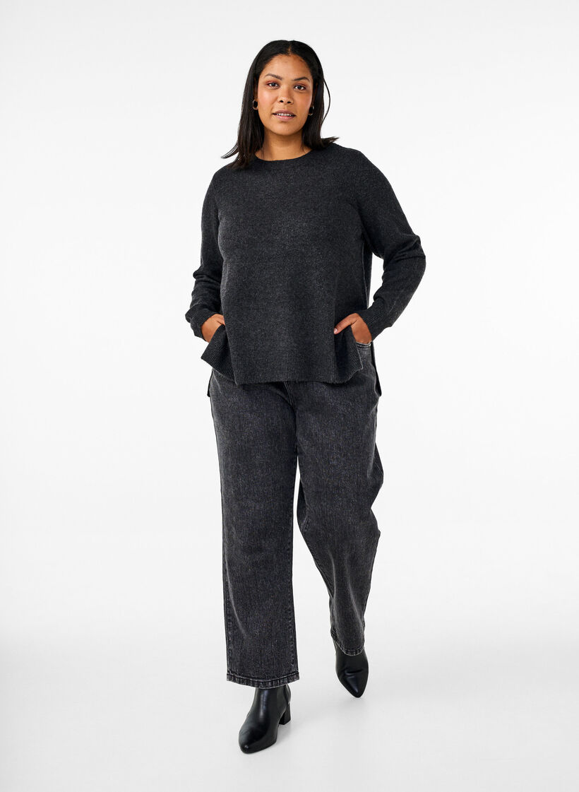 Neulepaita villaa ja halkioilla, Dark Grey Melange, Model image number 2