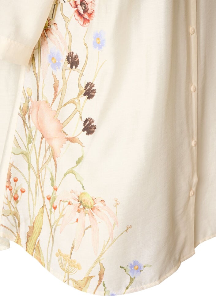 Paitapusero kyyn&auml;rmittaisilla hihoilla ja kukkayksityiskohdilla, Beige, Packshot