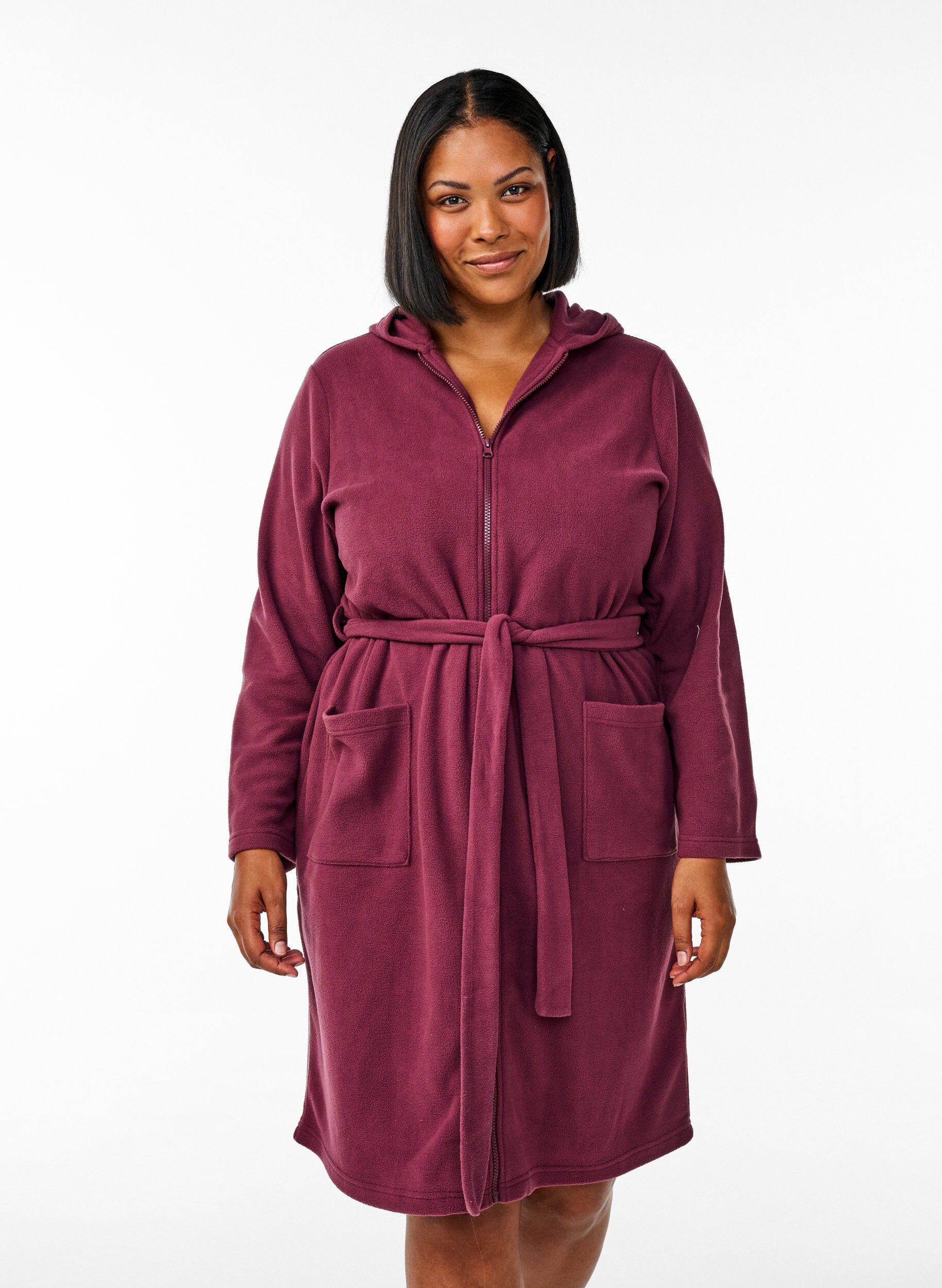 Hupullinen vetoketjulla suljettava aamutakki, Tumma Bordeaux, Model