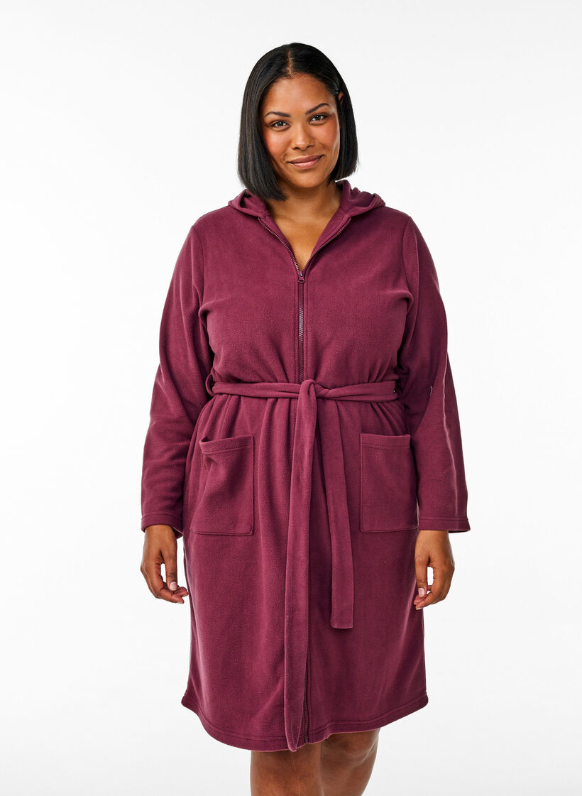 Hupullinen vetoketjulla suljettava aamutakki, Tumma Bordeaux, Model image number 0