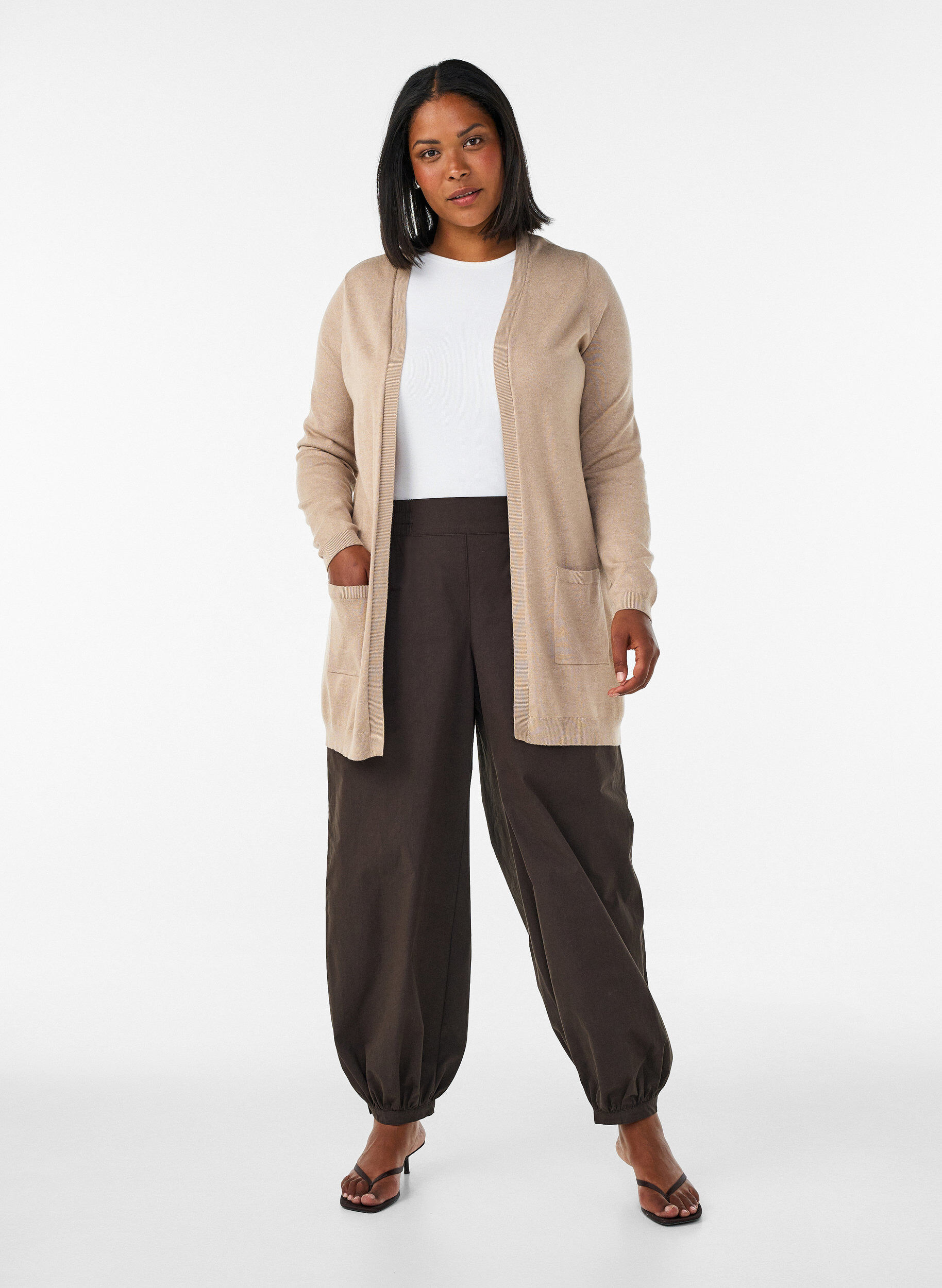 ZizziPitk&auml; neuletakki viskoosisekoitteesta, Beige, Model image number 1