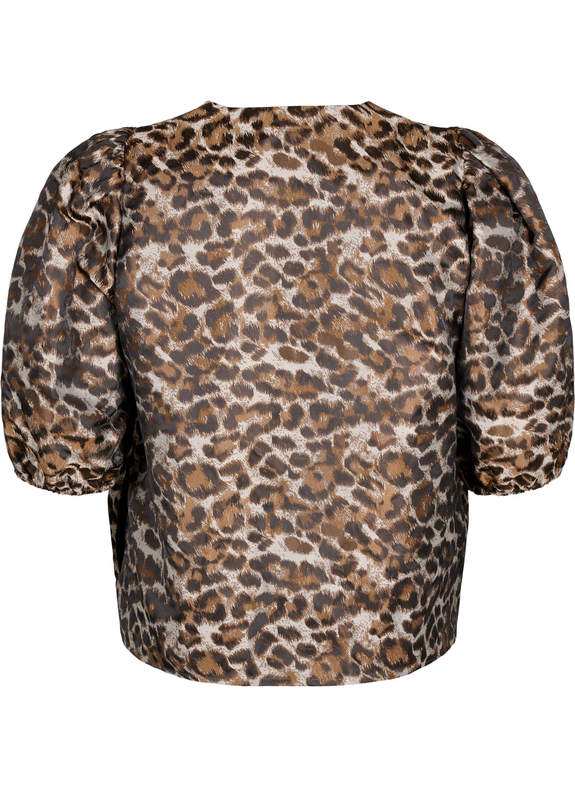 Zizzi Jacquard Leo -takki puff-hihoilla, Brown Leo AOP, Packshot image number 1