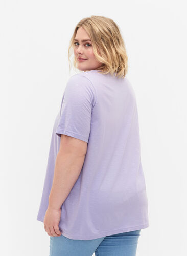 T-paita puuvillaa pitsillä, Lavender, Model image number 1