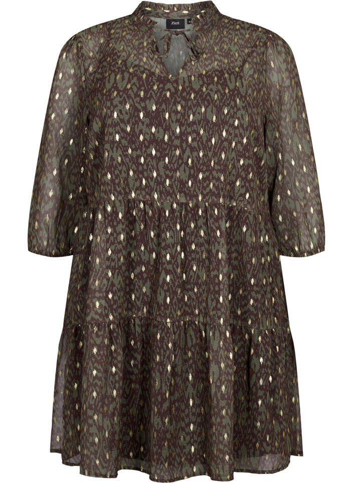 Tunika painatuksella ja lurexilla, Green Ethnic AOP, Packshot image number 0