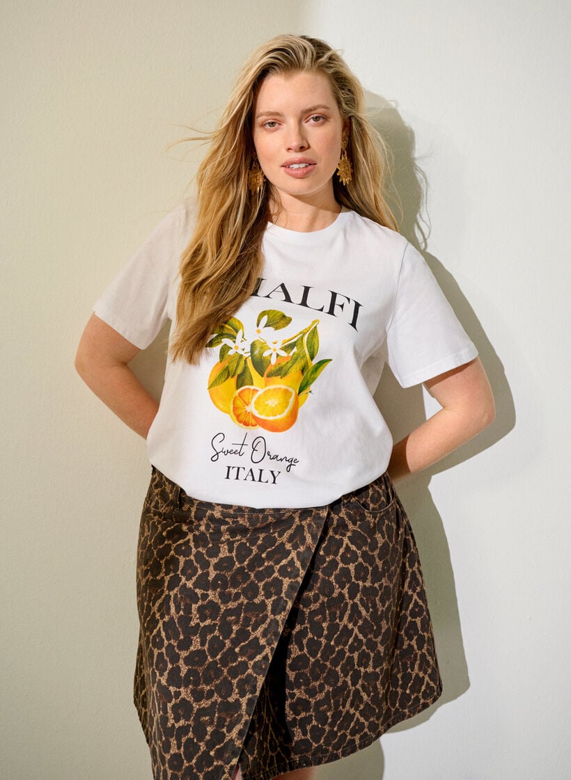 Lyhyt denimhame leopardikuosilla ja A-linjaisella leikkauksella, Ruskea, Image image number 0