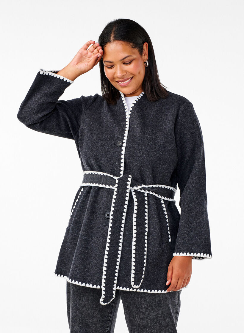 Takki, jossa on kontrastiväriset reunat, Dark Grey Melange, Model image number 0