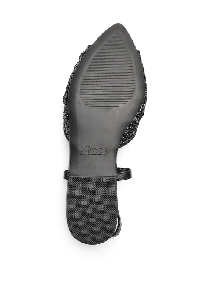 Kimalteleva slingback-korkokenk&auml; rusettikoristeella, Musta, Packshot image number 4