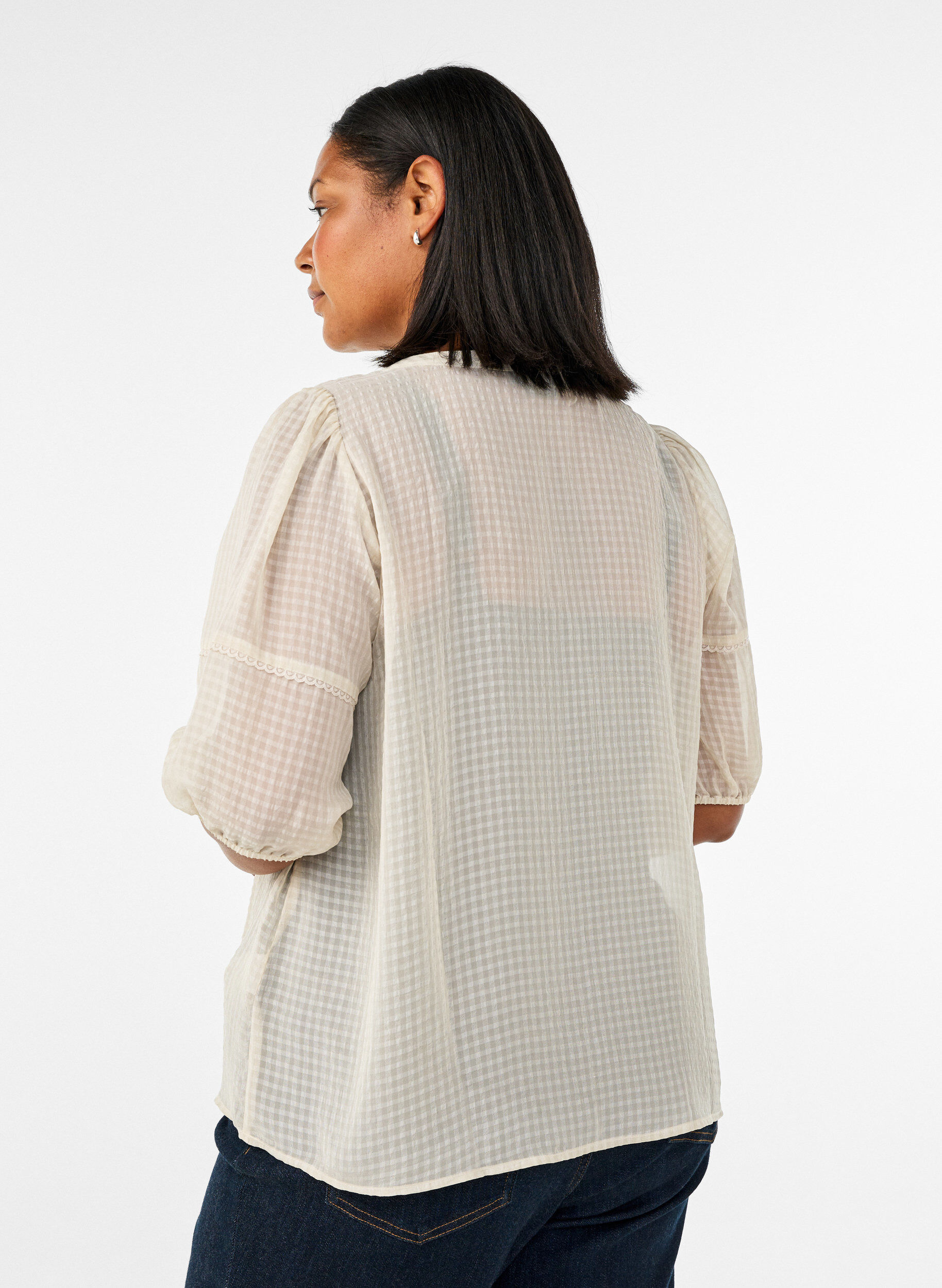 ZizziSeersucker-pusero ny&ouml;rill&auml;, Beige, Model image number 2
