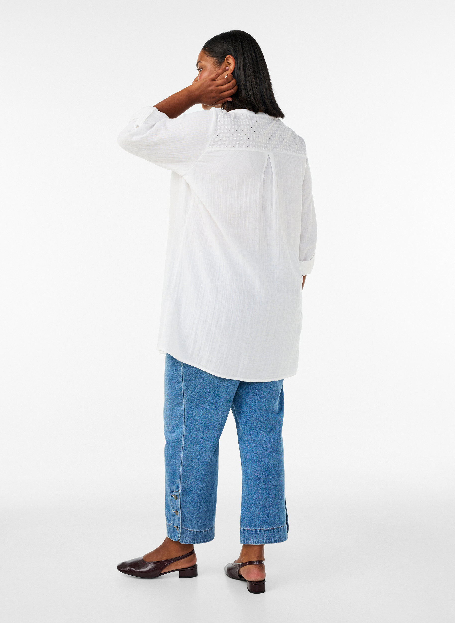 ZizziPuuvillamusliinitunika brodeeratulla pitsill&auml;, Valkoinen, Model image number 2