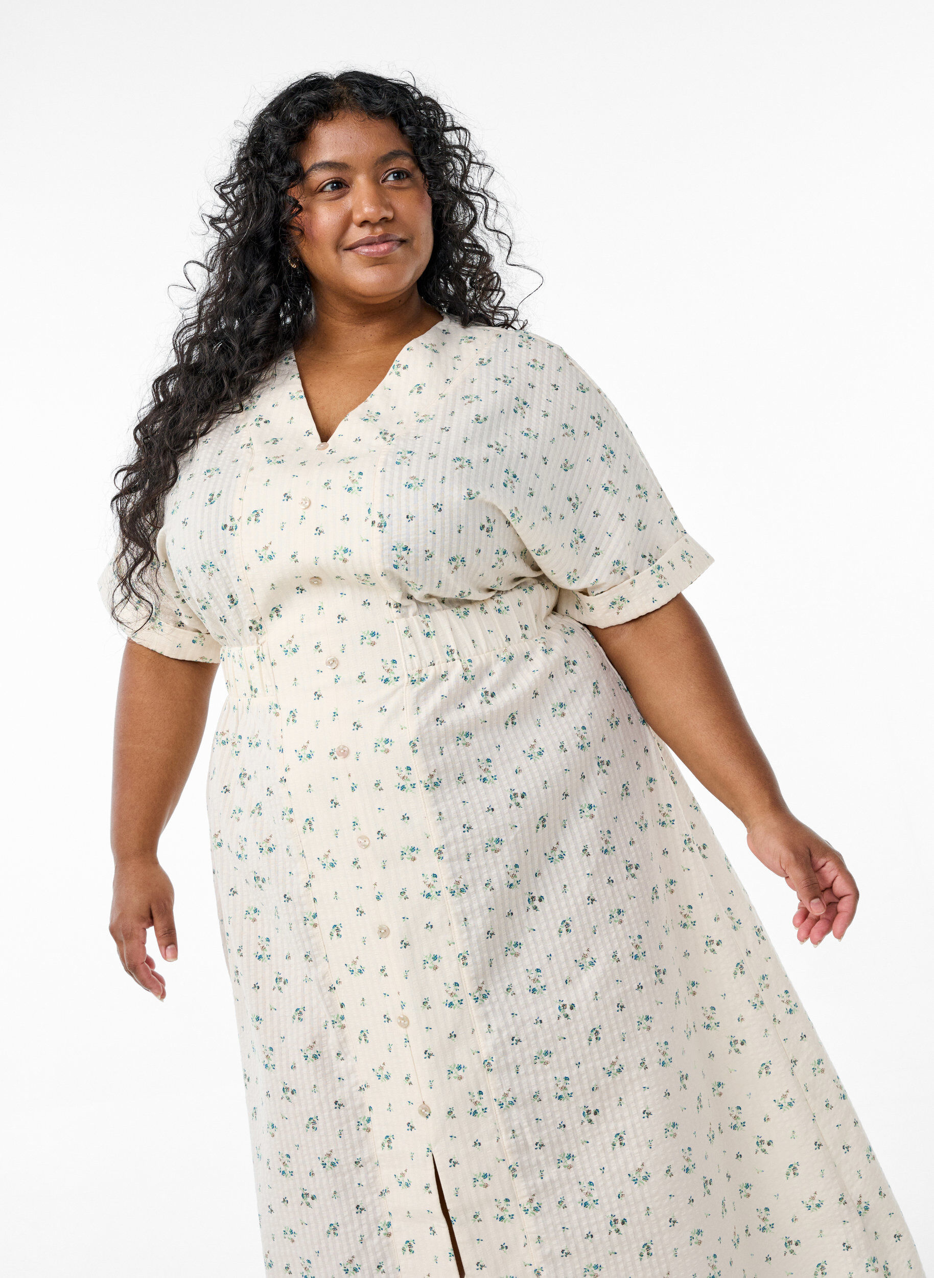 Zizzi Midimekko lyhyill&auml; hihoilla ja edess&auml; halkio, Valkoinen, Model image number 2