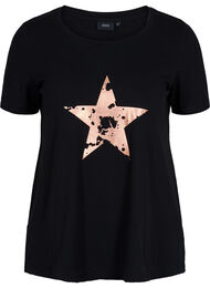 Lyhythihainen puuvillainen t-paita painatuksella, Black w. star copper
