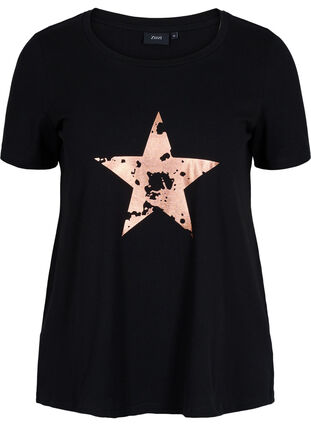 Lyhythihainen puuvillainen t-paita painatuksella, Black w. star copper, Packshot image number 0