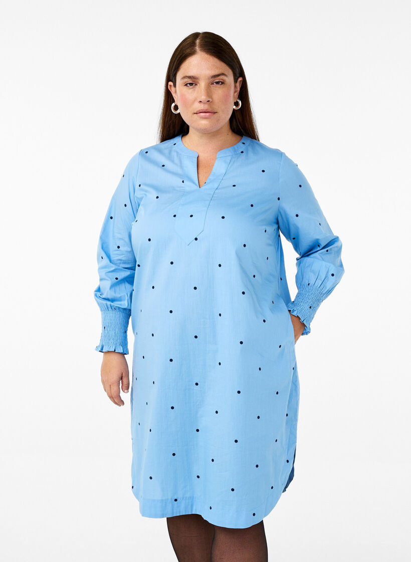 Mekko pallokuviolla ja pitkät hihat, Sininen, Model image number 0