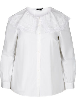Puuvillainen paita suurella kauluksella , Bright White, Packshot image number 0