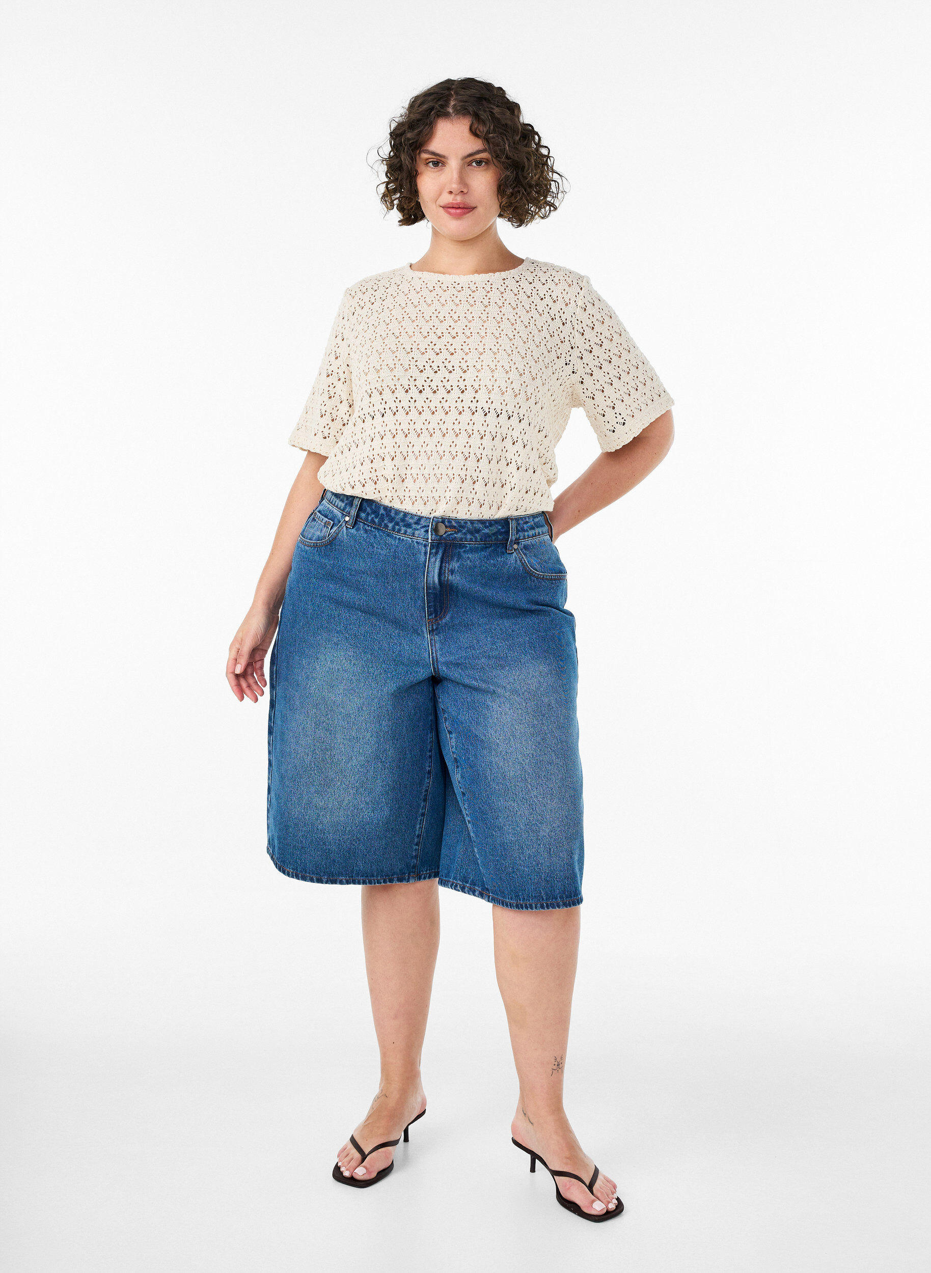 ZizziLyhythihainen pusero reik&auml;ompeleella, Beige, Model image number 1