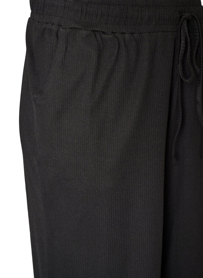 Ribatut pyjamahousut suorilla lahkeilla, Musta, Packshot image number 2