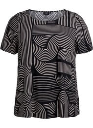 Lyhythihainen viskoosipusero printill&auml;, Musta