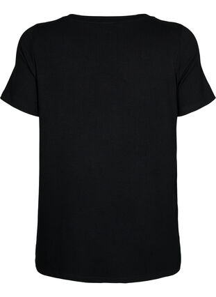 Ribatusta viskoosista valmistettu T-paita, jossa on v-pääntie, Black, Packshot image number 1
