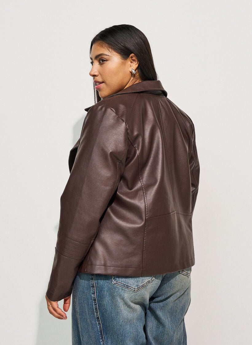 Biker-takki keinonahasta, Ruskea, Model image number 2