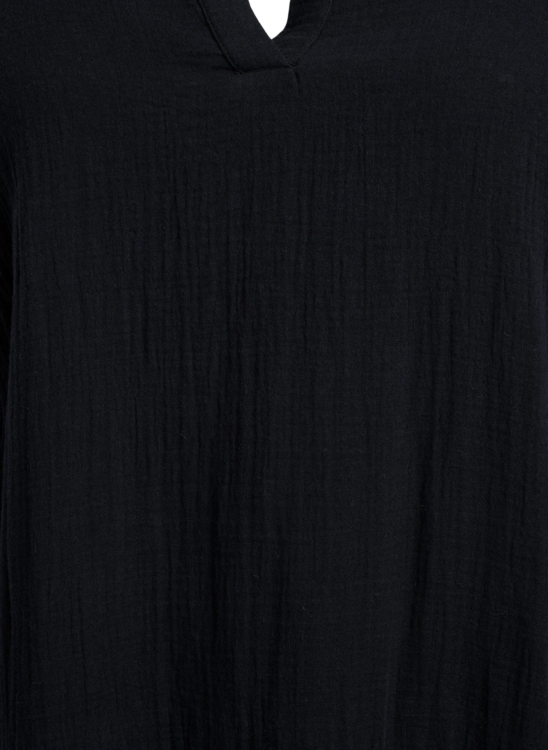ZizziLyhyt A-linjainen mekko puuvillamusliinista, Musta, Packshot image number 2