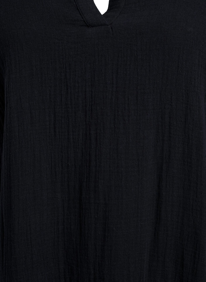 Lyhyt A-linjainen mekko puuvillamusliinista, Musta, Packshot image number 2