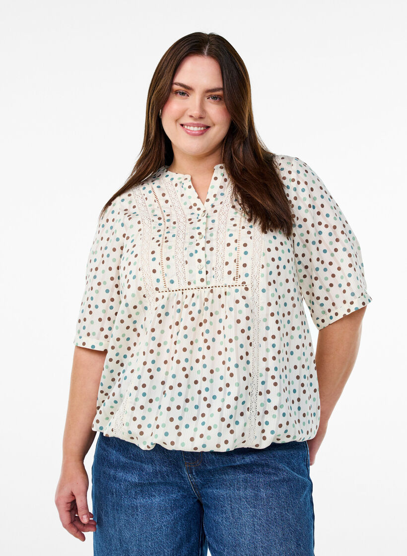 Pusero printill&auml; ja 1/2-hihoilla, Valkoinen, Model image number 0