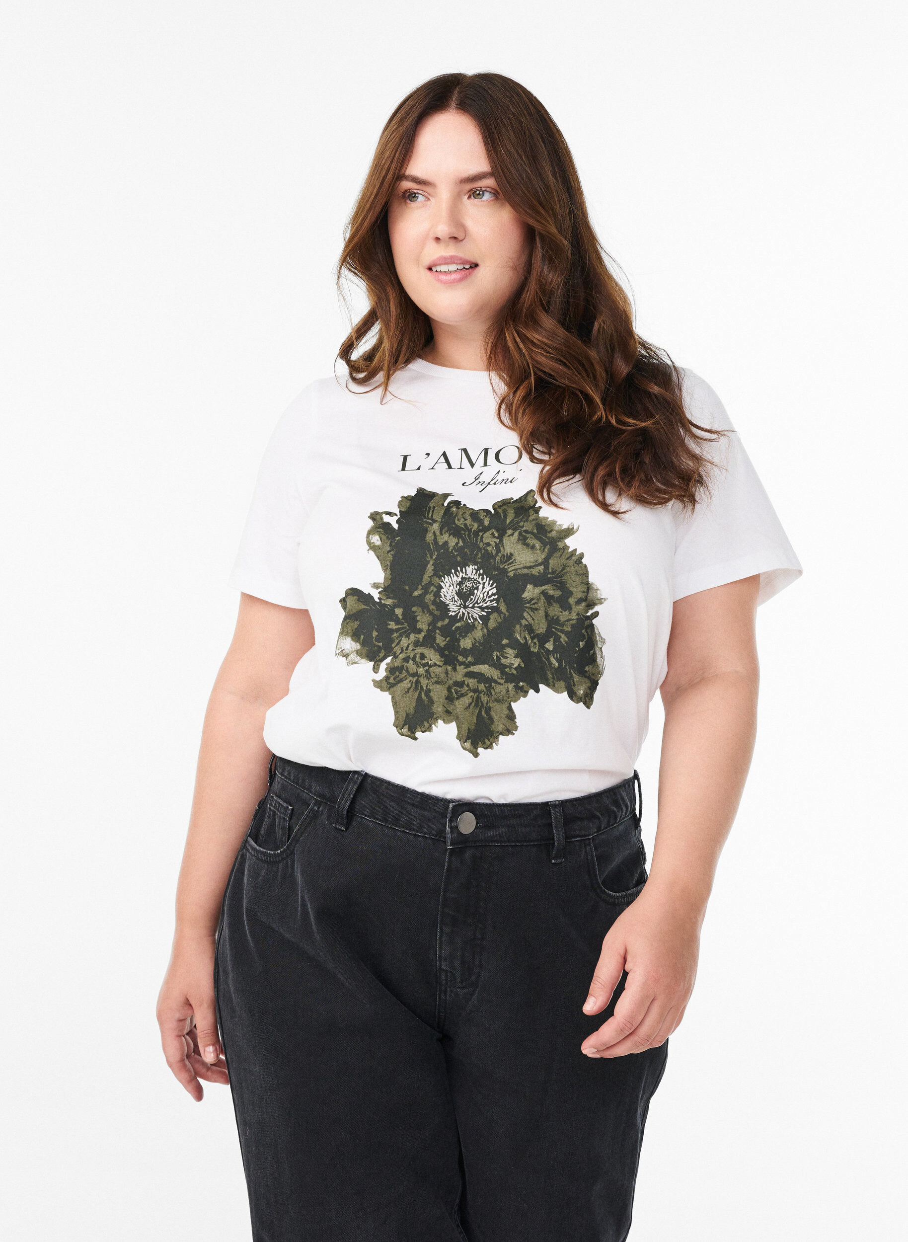 Puuvillainen t-paita etupainatuksella, Valkoinen, Model