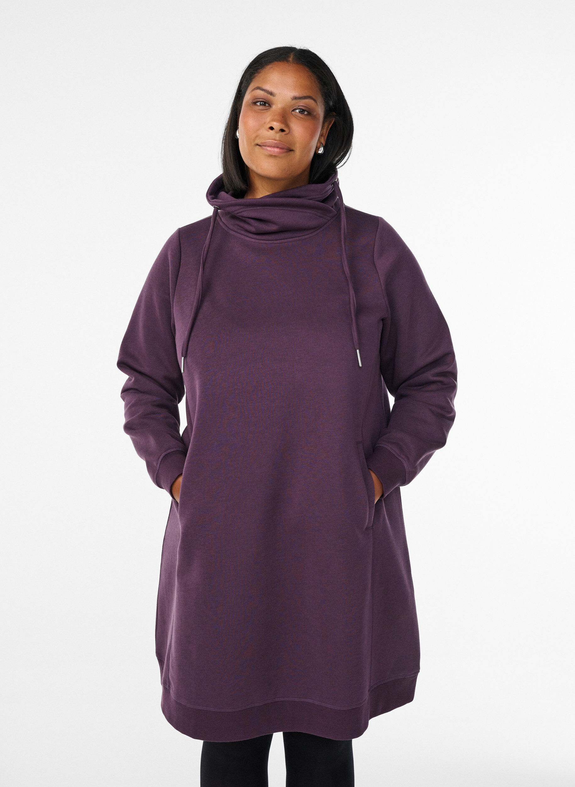 ZizziLyhyt swetarimekko korkealla kauluksella ja taskuilla, Violetti, Model image number 0