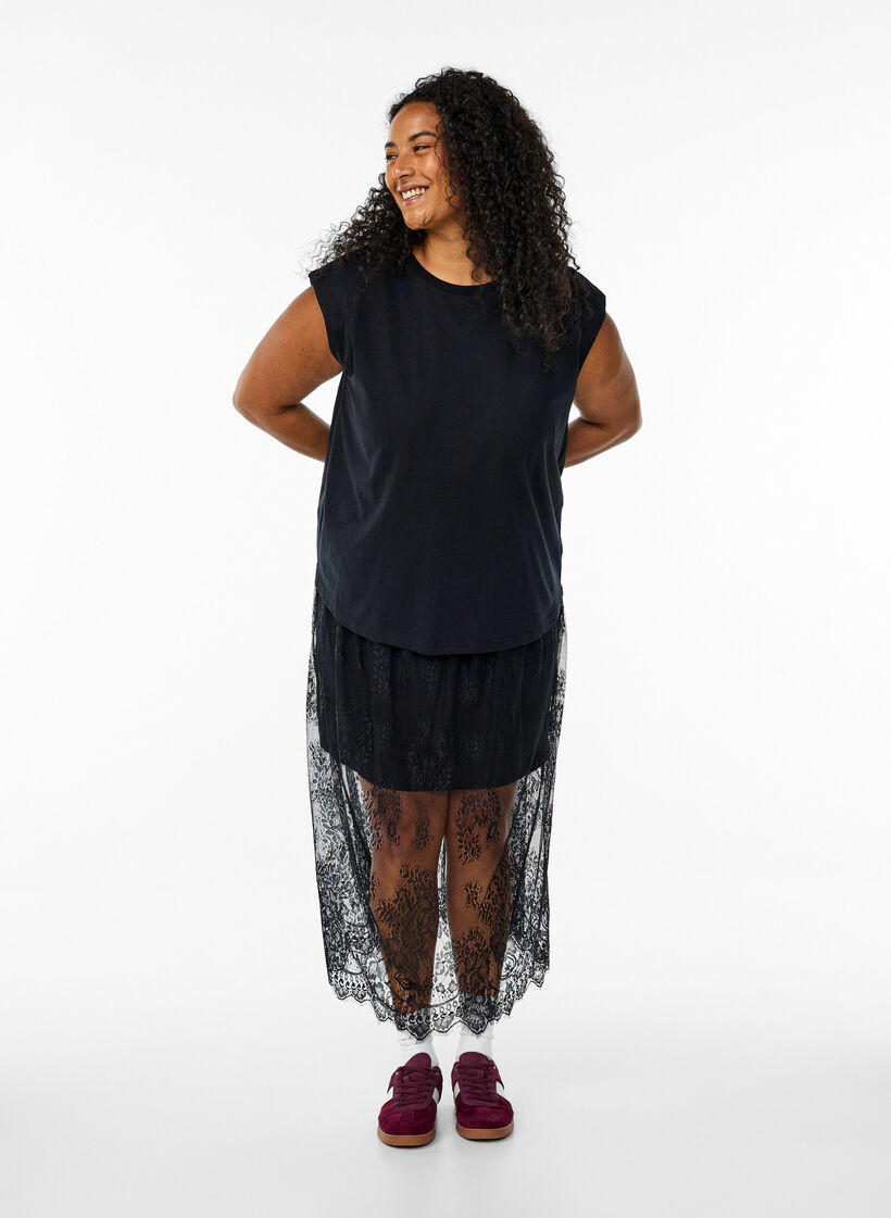 Hihaton trikoopusero, jossa on olkatoppaukset., Musta, Model image number 1