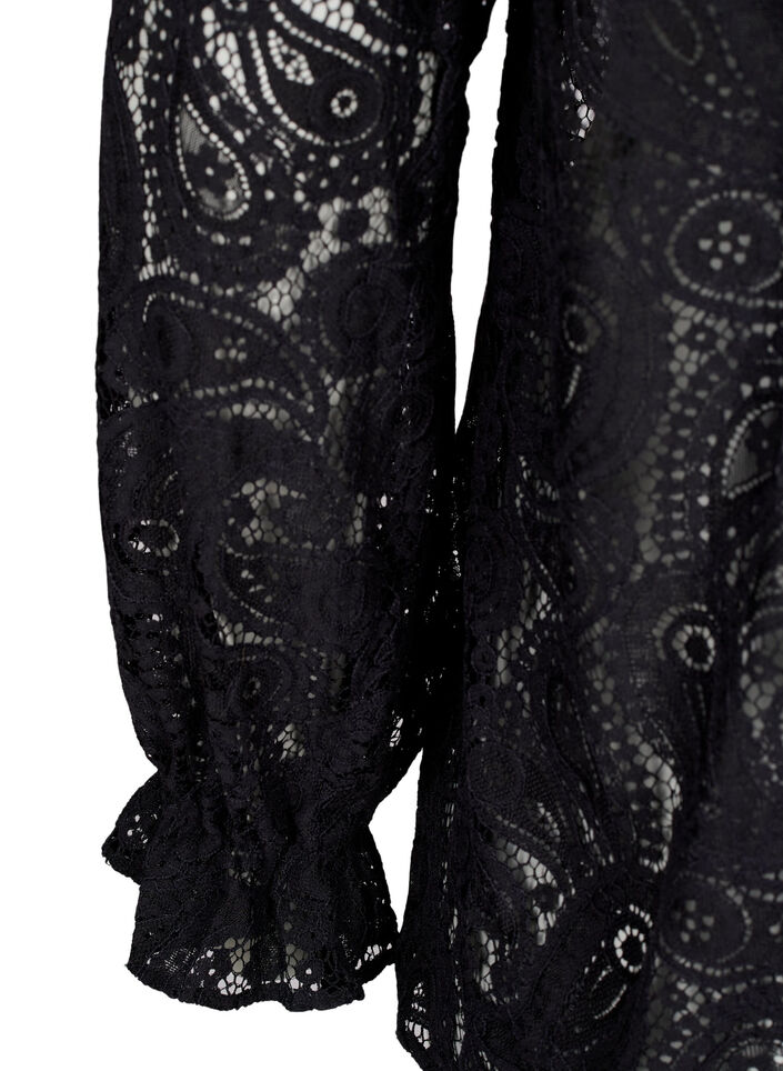 Pitsinen paitapusero röyhelöyksityiskohdilla, Black, Packshot image number 3