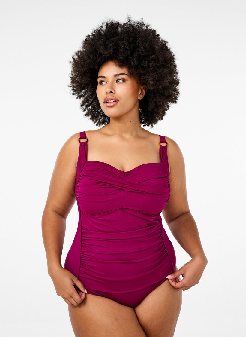 Topattu uimapuku drapeerauksella, Punainen, Model image number 0