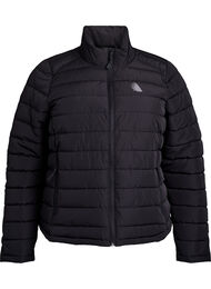 Sporttinen topattu takki, jossa on korkea kaulus ja taskut, Musta